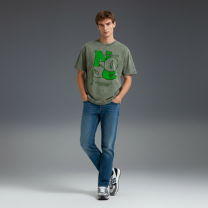 T-shirt vintage surdimensionné en coton tricoté noir à 100 % avec texte « Say Goodbye Past Explore Life » vert et blanc pour un style décontracté - Product Image 3