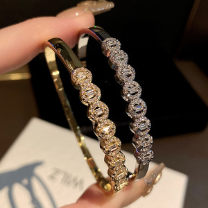 Silver Gold Diamond Encrusted <b>Bracelet</b> Geometric Fashion Jewelry <b>Copper</b> Plated Yiwu Winter 2024 - Product Image 2