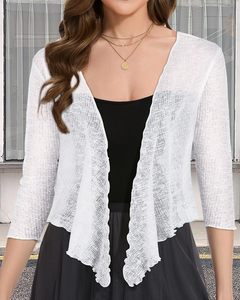 Cárdigan Corto Fino Vintage para Mujer, Bolero de Malla Transparente para Vestido, con Lazo Delantero y Manga 3/4 - Product Image 2