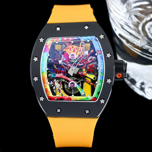 Montre mécanique automatique squelette en céramique pour homme avec bracelet en caoutchouc style graffiti hip-hop - Product Image 4