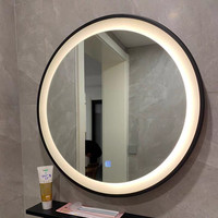 Conception de capteur tactile Miroir de bain givré tout autour Zone rétroéclairée avec cadre en métal noir