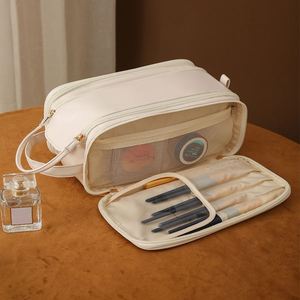 Bolsa de Aseo de Viaje de Lujo, Bolsa de Cosméticos de Cuero PU de Gran Capacidad, Bolsa de Maquillaje Portátil Multifuncional - Product Image 5