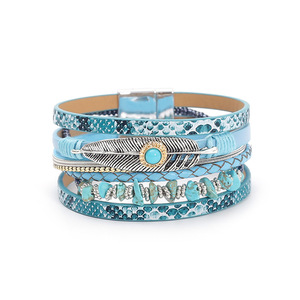 Pulsera de Cuero con Plumas y Turquesa Estilo Bohemio para Mujer, Creativa, Vintage, con Cierre Magnético - Product Image 3