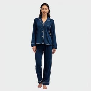 Conjunto de Pijamas de Lujo para Mujer, de Alta Calidad, Tejido a Cuadros, con Bordado a Máquina, de 2 Piezas, Manga Larga, Transpirable, para Verano, Otoño y Primavera - Product Image 4