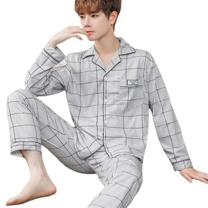 Pigiami in cotone a maniche lunghe di migliore qualità primavera e autunno pigiami da <span class=keywords><strong>uomo</strong></span> indumenti da notte per la casa - Product Image 1
