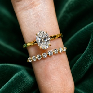 Xinfly Solid 18K Gold 1ct Lab Grown Diamond Oval Solitaire Engagement <b>Ring</b> <b>Stacking</b> <b>Rings</b> Bridal Set Diamond Band for Women - Product Image 1