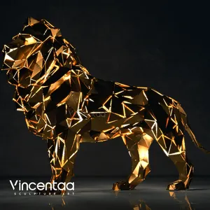 Vincentaa 패션 디자인 호텔 로비 LED 조각 골드 기하학적 스테인레스 스틸 동물 조각 사자 조각