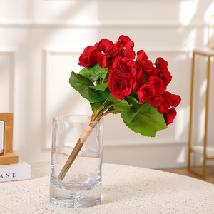 Bouquet de fleurs artificielles de begonias Rieger de 35 cm, faux begonias réalistes à double fleur avec feuilles vertes pour la décoration de mariage, de la maison ou du vase de table - Product Image 2