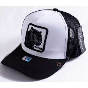 Gorra Trucker con Bordado de Pantera, Malla Blanca y Negra, Ajustable, Unisex, Casual, Primavera/Verano, 6 Paneles - Product Image 1