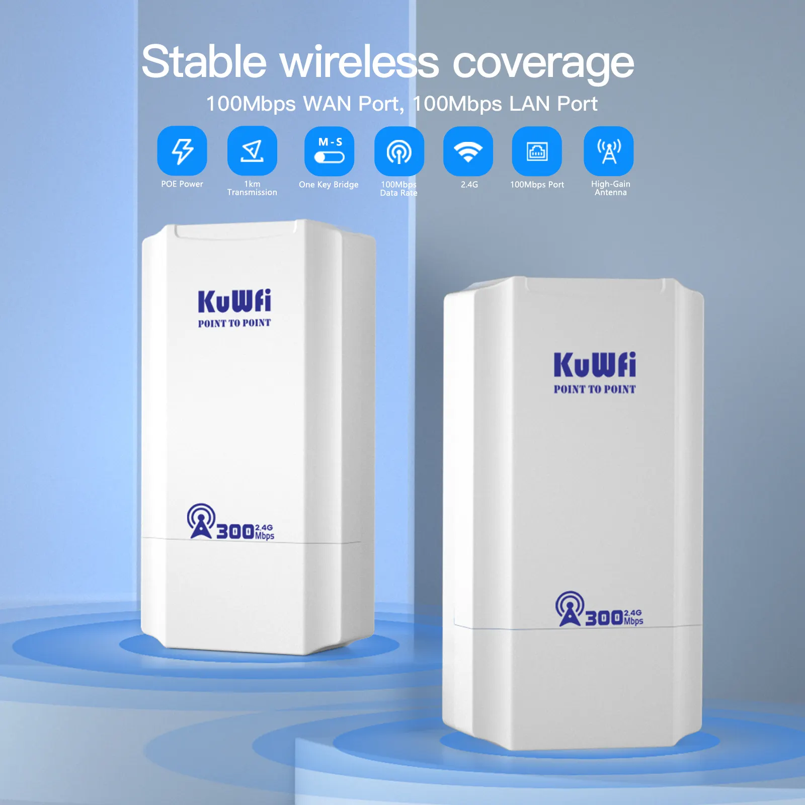 KuWFi 2,4G 300Mbps 1km große Distanz ptp cpe outdoor wifi Firewall punkt zu punkt wifi drahtlose Brücken für ip Kamera