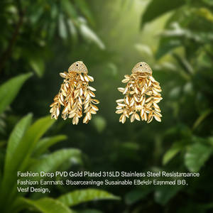 Pendientes de Moda con Baño de Oro PVD, Acero Inoxidable 316L, Diseño de Hoja Resistente y Sostenible - Product Image 3