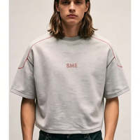 Camiseta de Cuello Redondo Extra Grande de Punto Grueso Personalizada, Camiseta Holgada con Efecto Deslavado Vintage para Hombre