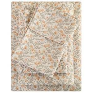 Juego de Sábanas Ajustables Antideslizantes de 4 Piezas y Fundas de Almohada con Diseño Floral Vintage en Naranja Claro - Product Image 1