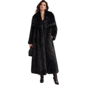 Manteau long en fausse fourrure pour femme, noir, extra long, manteau d'hiver chaud, veste en fourrure végétalienne, fournisseur en gros OEM - Product Image 1