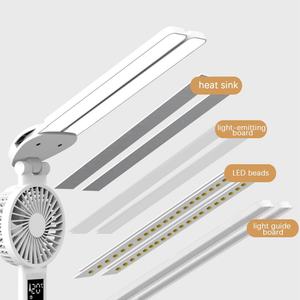 Lampe de lecture LED multifonctionnelle pliable USB, petite, à intensité variable, protection des yeux, avec ventilateur et porte-stylo pour étudiant - Product Image 6