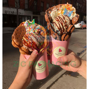 Boîte d'emballage à gaufres à bulles en papier rose de qualité alimentaire avec impression de logo personnalisé porte-crêpe pour emballage de crème glacée en cône en papier à emporter - Product Image 3