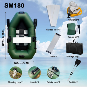 野人海洋1人聚氯乙烯钓鱼皮划艇充气划艇独木舟船小艇1.8米板条木地板，用于水上运动 - Product Image 2