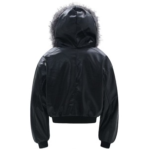 Giacca Bomber <span class=keywords><strong>Oversize</strong></span> Personalizzata in <span class=keywords><strong>Pelle</strong></span> PU Nera, Antivento, Maniche Lunghe, Foderata in Pile, Alta Qualità, Stile Streetwear - Product Image 2