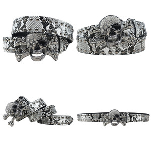 Ban đầu pha lê Rhinestone lớn sọ chéo xương khóa Y2K Studded Punk unisex Gothic phụ kiện Y2K rắn in PU vành đai - Product Image 2