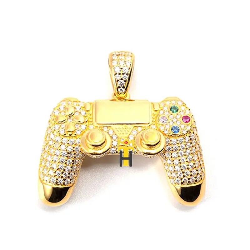 Video game controller pendant fine jewelry 14K 18k gold plated magnetic clasp hiphop ice gamepad pendant