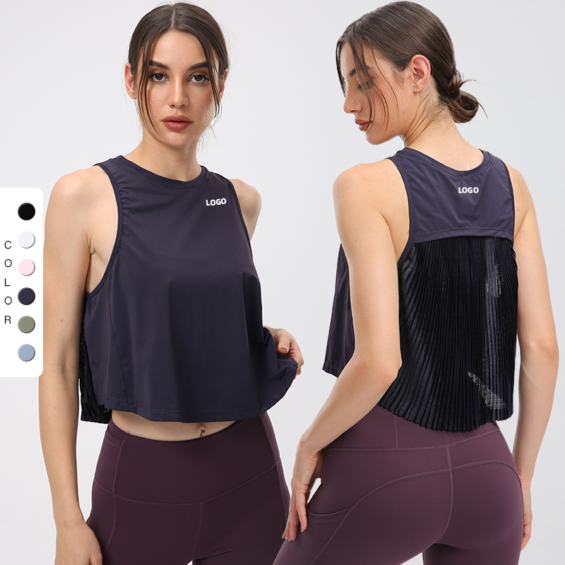 Wholesale Quick Drying Sports Vest Pleats Round Neck Breathable Lightweight Fitness Vests