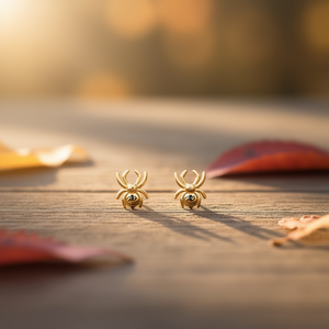 Orecchini a perno con ragno dorato, gioielli alla moda da donna, design a forma di piccolo animale, placcati in argento 925, ipoallergenici - Product Image 2