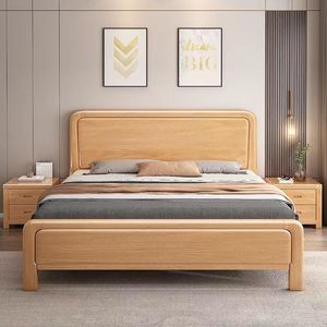 Letto Matrimoniale di Lusso in Legno Massello di Faggio, Stile Moderno Minimalista, con Contenitore, 1.2/1.35/1.5/1.8m, Smontabile, per Camera da Letto Matrimoniale - Product Image 1