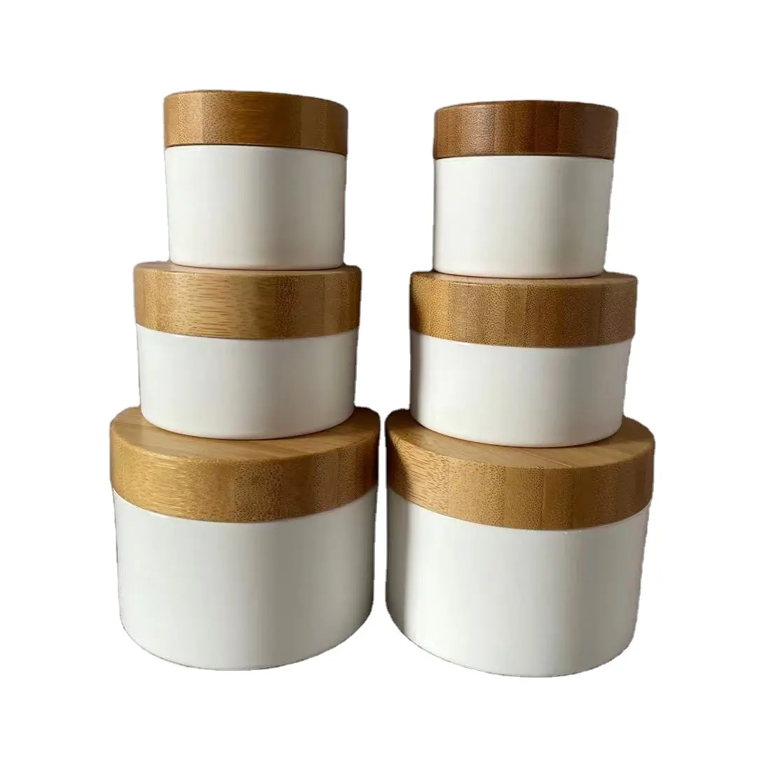 Huidverzorging 150G Roompotjes 200G Witte Plastic Crèmepot 8 Oz Bamboe Deksel Cosmetische Pot