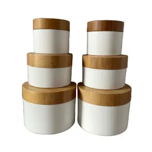 Cilt bakımı 150G krem kavanozu 200G beyaz plastik krem kavanozu 8 Oz bambu kapak kozmetik kavanoz