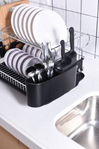 Égouttoir à vaisselle en fer à 2 niveaux avec plateau amovible et porte-couverts - Product Image 4