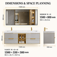 Meuble-lavabo de salle de bain moderne suspendu en marbre, ensemble double vasque avec lavabo et miroir LED pour projets hôteliers