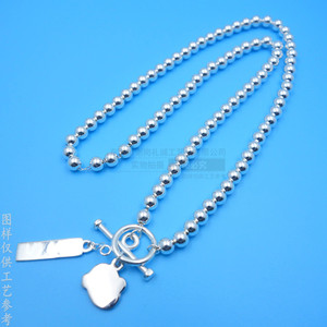 Beaded <b>Necklace</b> 925 Silver <b>Ball</b> <b>Chain</b> With Pendant And Tag Bright Silver Color Geometry Design Fashion Jewelry - Product Image 3