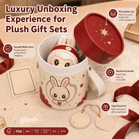 Boîte cadeau cylindrique en papier rigide imprimée sur mesure avec couvercle en cuir PU et sangle de transport, emballage de luxe pour peluches, poupées, objets de collection
