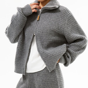 <span class=keywords><strong>Cardigan</strong></span> in Lana 100% Lavorato a Maglia <span class=keywords><strong>con</strong></span> Motivo Waffle, Multicolore, <span class=keywords><strong>con</strong></span> <span class=keywords><strong>Cerniera</strong></span>, per <span class=keywords><strong>Donna</strong></span>, Novità 2026 - Product Image 1