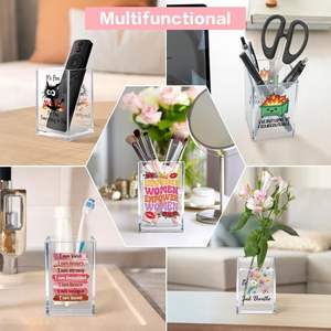 Porte-stylo transparent carré en acrylique, boîte de rangement de papeterie de bureau, décoration de bureau, ornement - Product Image 6