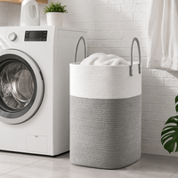 Grand panier à linge pliable en corde de coton bicolore de 80 L avec poignées pour la chambre d'enfant, la salle de bain et la décoration intérieure
