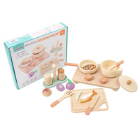 Jouet éducatif pour enfants Maison de jeu en bois avec petite cuisinière et ensemble de casseroles de cuisine Ensemble de cuisine de jeu de cuisine