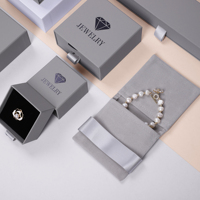 Fabricant d'emballages de colliers et de bagues gris imprimés sur mesure pour bijoux Boîtes à bijoux en velours avec tiroir et coussinet