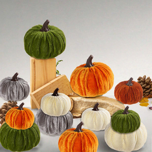 Calabazas Artificiales Mixtas de Terciopelo <span class=keywords><strong>Mubai</strong></span>, Hechas a Mano, Duraderas, para Bodas de Otoño, Acción de Gracias, Halloween, Decoración de Chimenea y Fiestas - Product Image 1