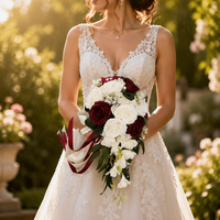Ramo de Novia de Rosas Blancas en Forma de Lágrima, Estilo Europeo Fresco, Ramo de Boda Artificial, Múltiples Colores, Flor de Mano para Novia