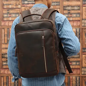 Designer Custom Vintage Luxury Korean Big Capacity Back Packs Brown Crazy Horse Genuine Real Leather Vintage Backpacks For Men