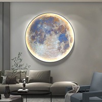 Décoration d'intérieur pour salon, art mural nordique étoile lune terre, peinture à LED, impressions, affiches, cadre rond en toile, peinture diamant lune