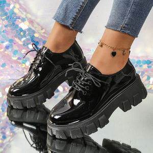 รองเท้าส้นกลางแบบผูกเชือกสไตล์อังกฤษ พื้นหนา ไซส์ใหญ่ สำหรับผู้หญิง ขายส่ง รุ่นใหม่ประจำฤดูใบไม้ร่วง - Product Image 6