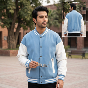 2025 Wholesale High Quality Custom Men's Vintage <b>Denim</b> Stand Collar Varsity <b>Jacket</b> Casual Winter Wear - Product Image 1