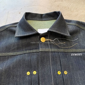 Vestes en jean coupe boxy boutonnées personnalisées en usine, en denim brut japonais selvedge 14oz épais, pour hommes - Product Image 3