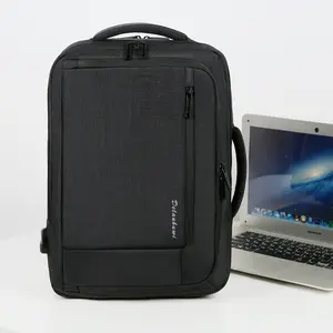 Mochila de negocios negra Bolsa portátil para computadora portátil Enchufe de carga USB multifuncional Diseño de múltiples bolsillos