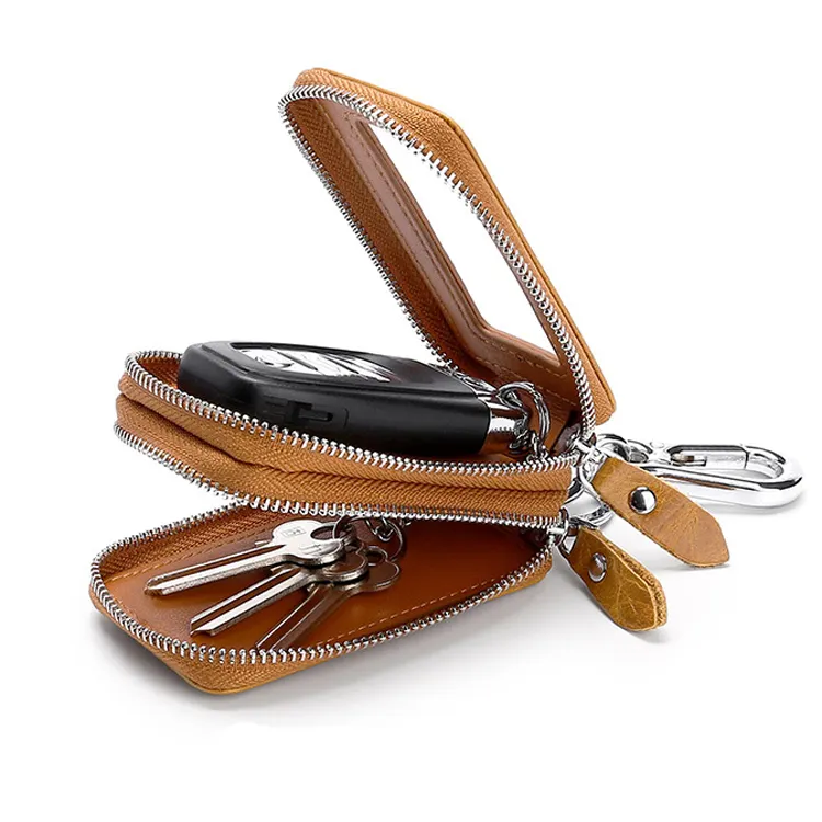 Creative Genuine Top Layer Leather Car Key Organizer Holder Smart Zipper Hanging Key Chain Bag Key Wallet