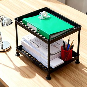 Office Organizer <b>Desktop</b> File Rack 2 Tier Black Storage <b>Shelf</b> For Stationery Books And Miscellaneous Items - Product Image 1