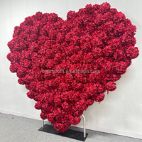 Arche florale en tissu en forme de cœur rouge de 2,4 m de haut SMS Hot Wedding avec hydrangeas pour événements de mariage et fêtes