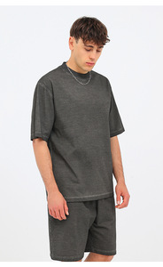 T-shirt décontracté à manches courtes surdimensionné CL-26013, style streetwear rétro vintage, délavé au soleil, 260 grammes, 100% coton lourd, col rond - Product Image 5